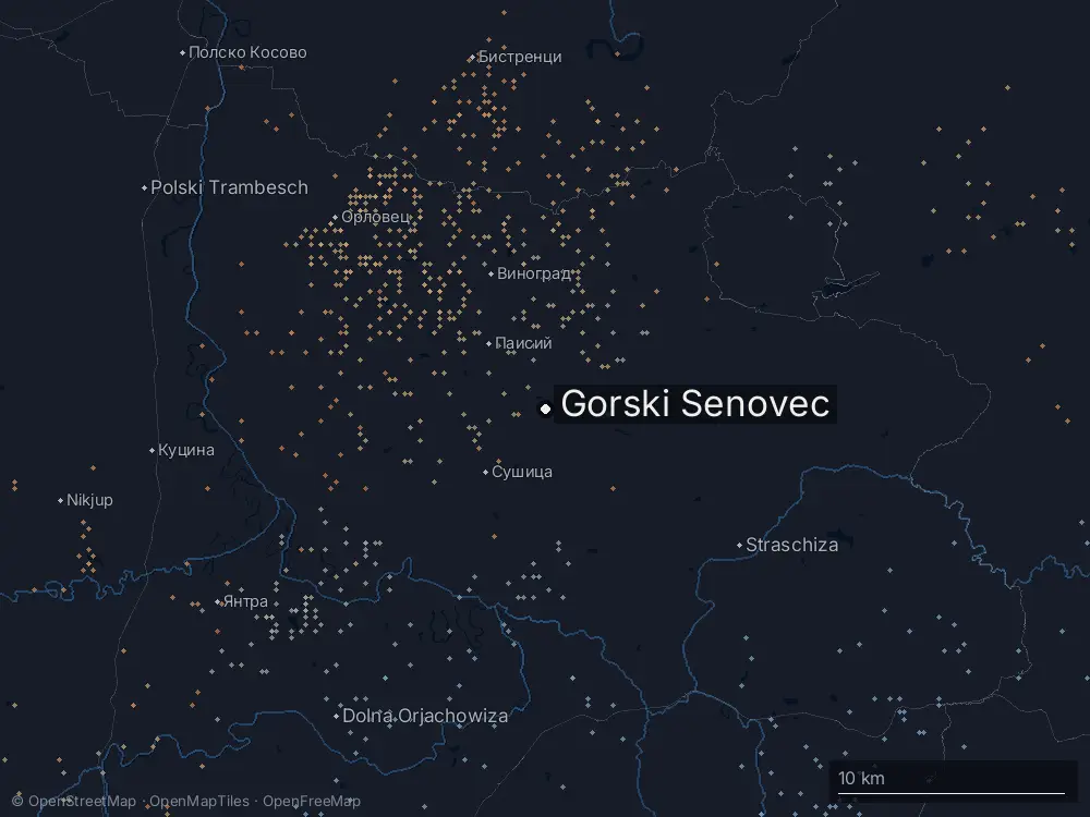 Karte der Blitze bei Gorski Senovec am Donnerstag, 2. Juli 2026