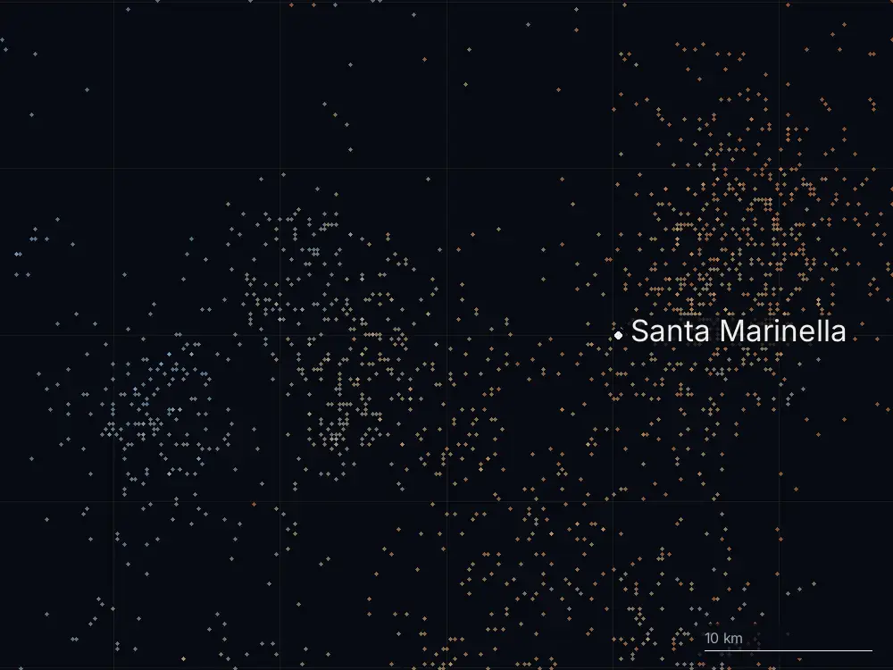 Karte der Blitze bei Santa Marinella am Donnerstag, 2. Juli 2026