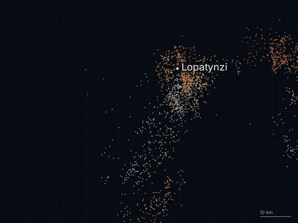 Karte der Blitze bei Lopatynzi am Freitag, 3. Juli 2026