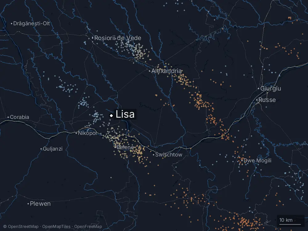 Karte der Blitze bei Lisa am Samstag, 4. Juli 2026