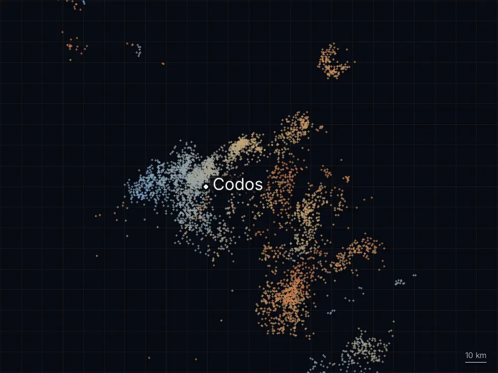 Karte der Blitze bei Codos am Donnerstag, 9. Juli 2026