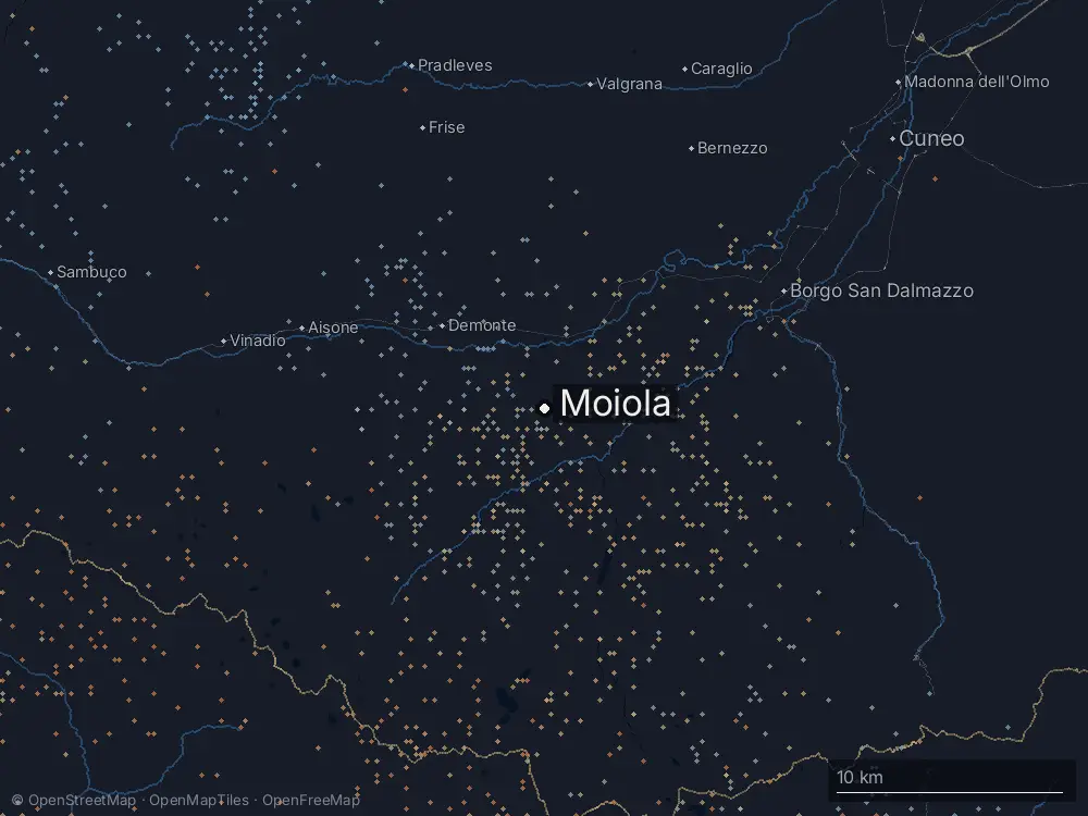 Karte der Blitze bei Moiola am Freitag, 10. Juli 2026