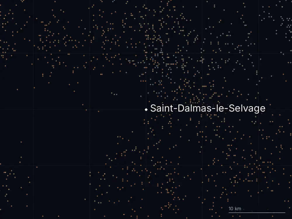 Karte der Blitze bei Saint-Dalmas-le-Selvage am Freitag, 10. Juli 2026