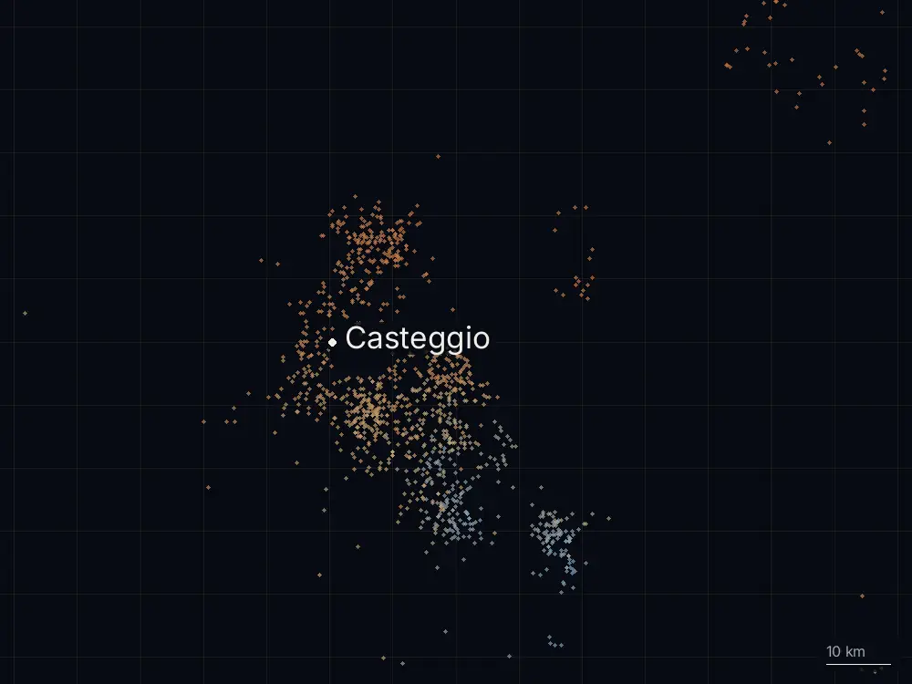 Karte der Blitze bei Casteggio am Samstag, 11. Juli 2026