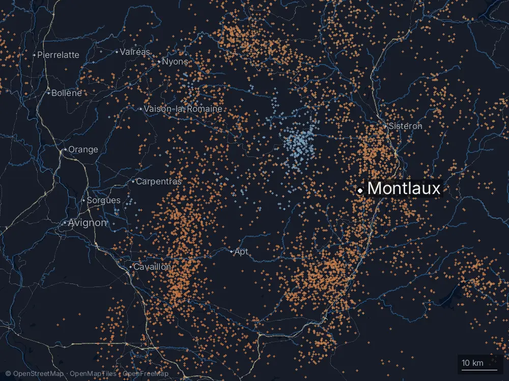 Karte der Blitze bei Montlaux am Samstag, 11. Juli 2026