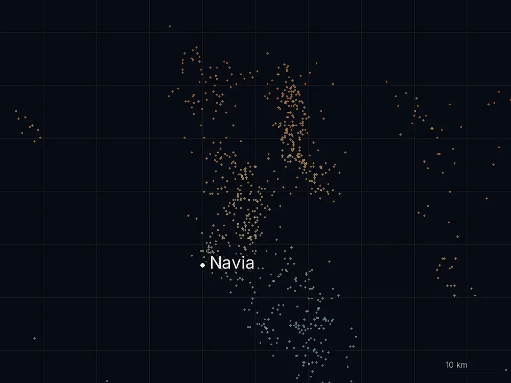 Karte der Blitze bei Navia am Samstag, 11. Juli 2026