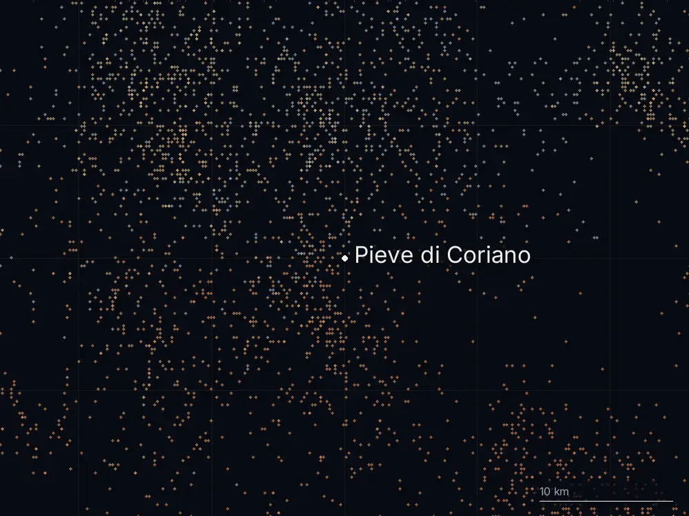 Karte der Blitze bei Pieve di Coriano am Samstag, 11. Juli 2026