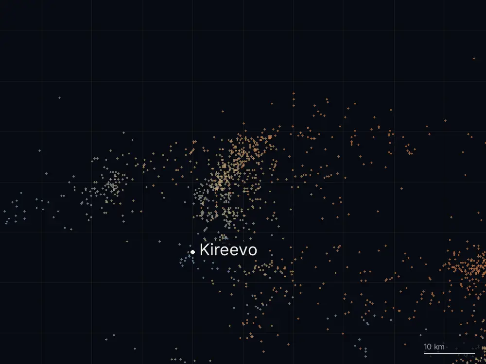 Karte der Blitze bei Kireevo am Sonntag, 12. Juli 2026