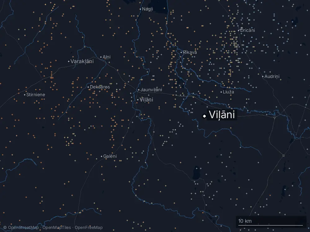Karte der Blitze bei Viļāni am Sonntag, 12. Juli 2026