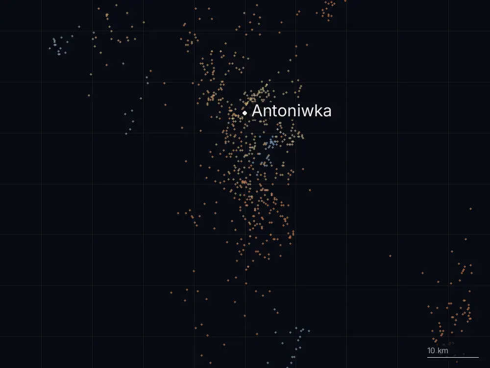 Karte der Blitze bei Antoniwka am Dienstag, 14. Juli 2026