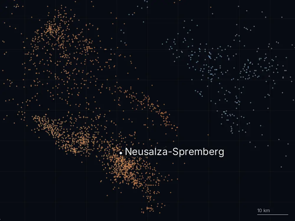 Karte der Blitze bei Neusalza-Spremberg am Dienstag, 14. Juli 2026