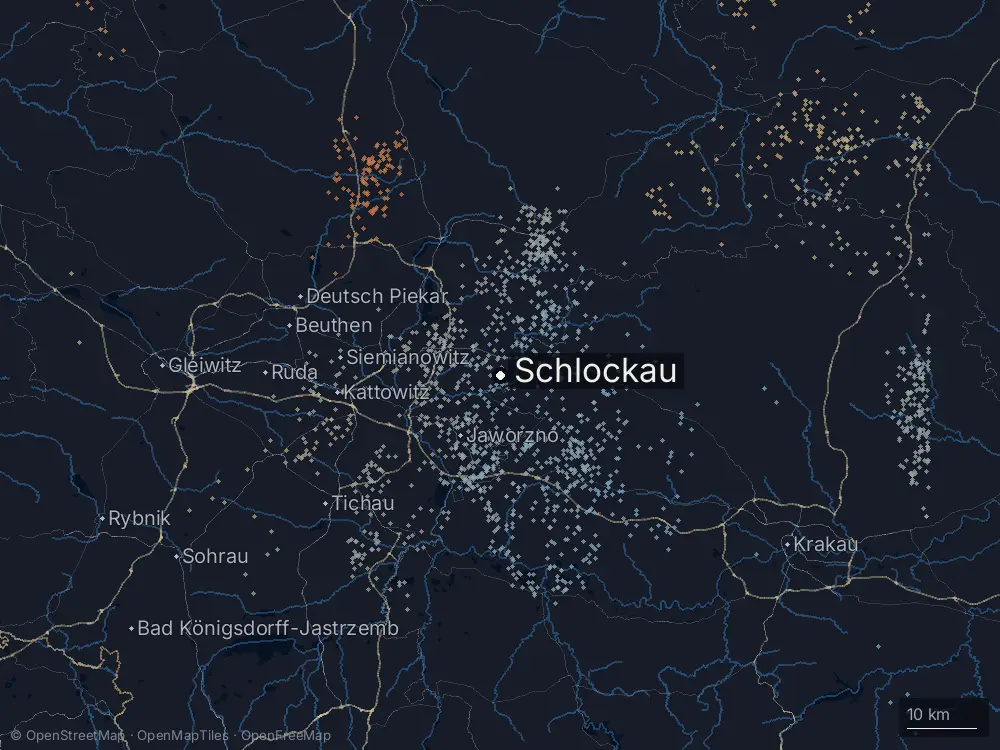 Karte der Blitze bei Schlockau am Dienstag, 14. Juli 2026