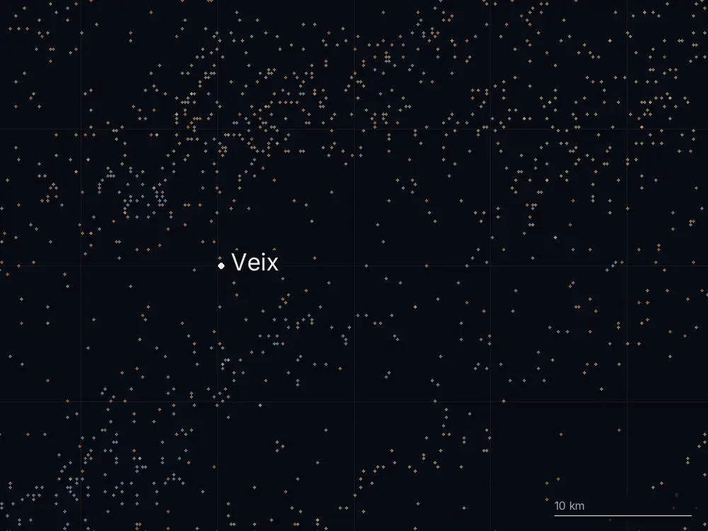 Karte der Blitze bei Veix am Mittwoch, 15. Juli 2026