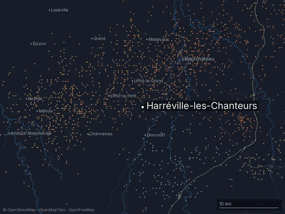 Karte der Blitze bei Harréville-les-Chanteurs am Donnerstag, 16. Juli 2026