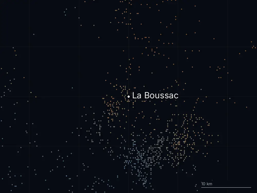 Karte der Blitze bei La Boussac am Donnerstag, 16. Juli 2026