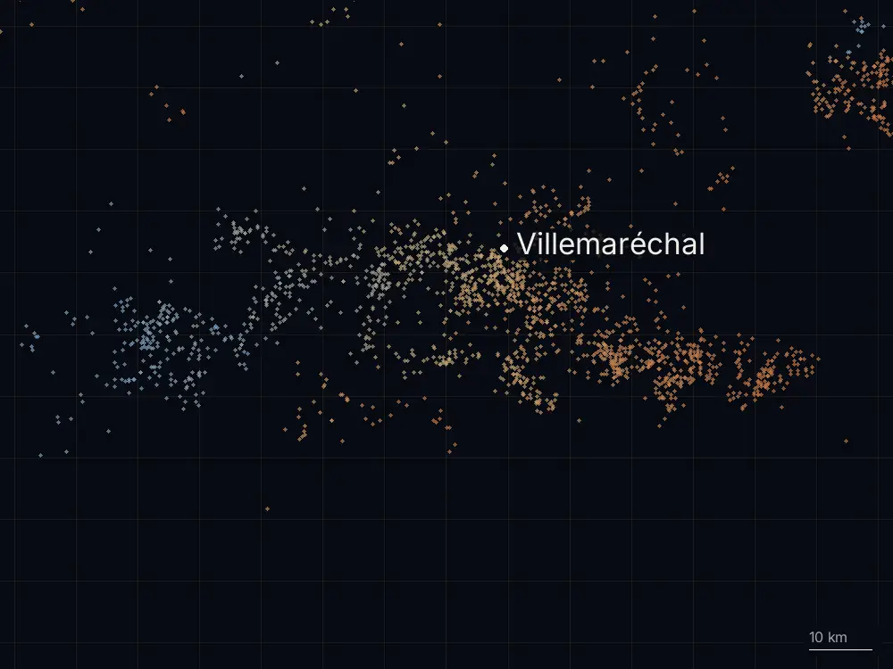 Karte der Blitze bei Villemaréchal am Donnerstag, 16. Juli 2026