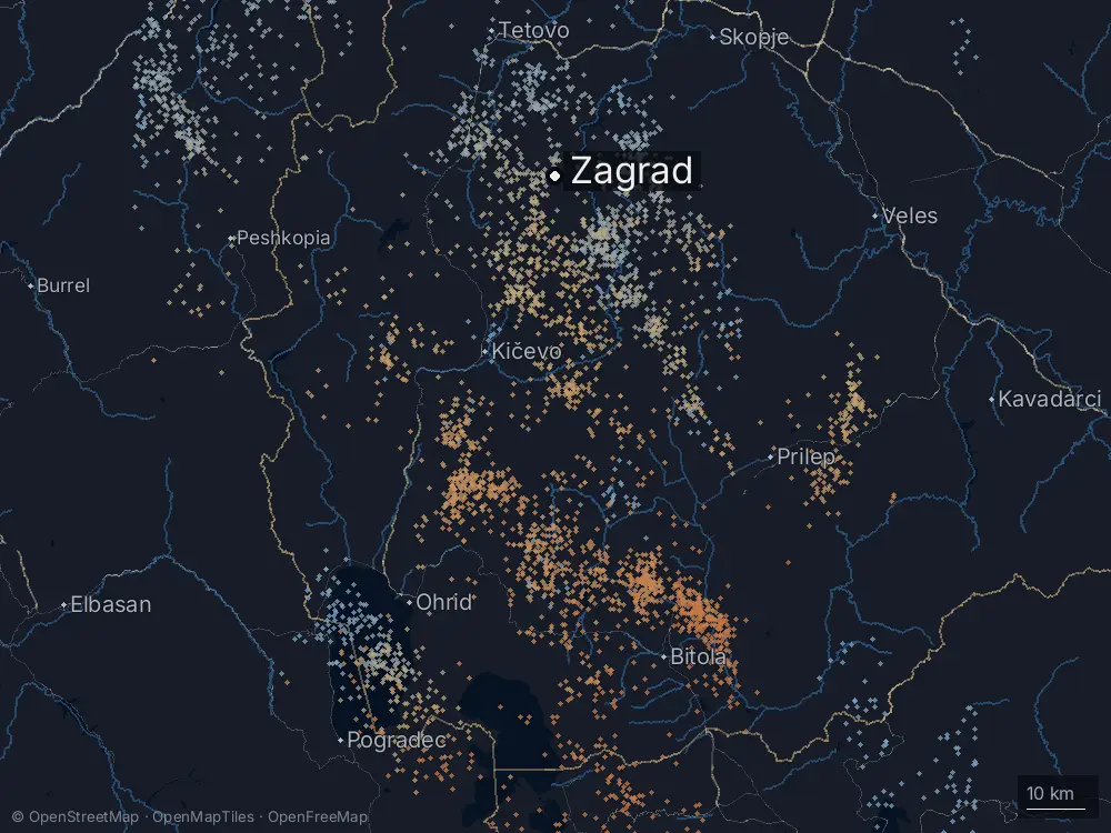 Karte der Blitze bei Zagrad am Donnerstag, 16. Juli 2026