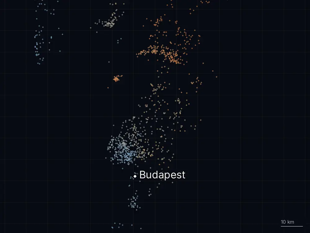 Karte der Blitze bei Budapest am Freitag, 17. Juli 2026