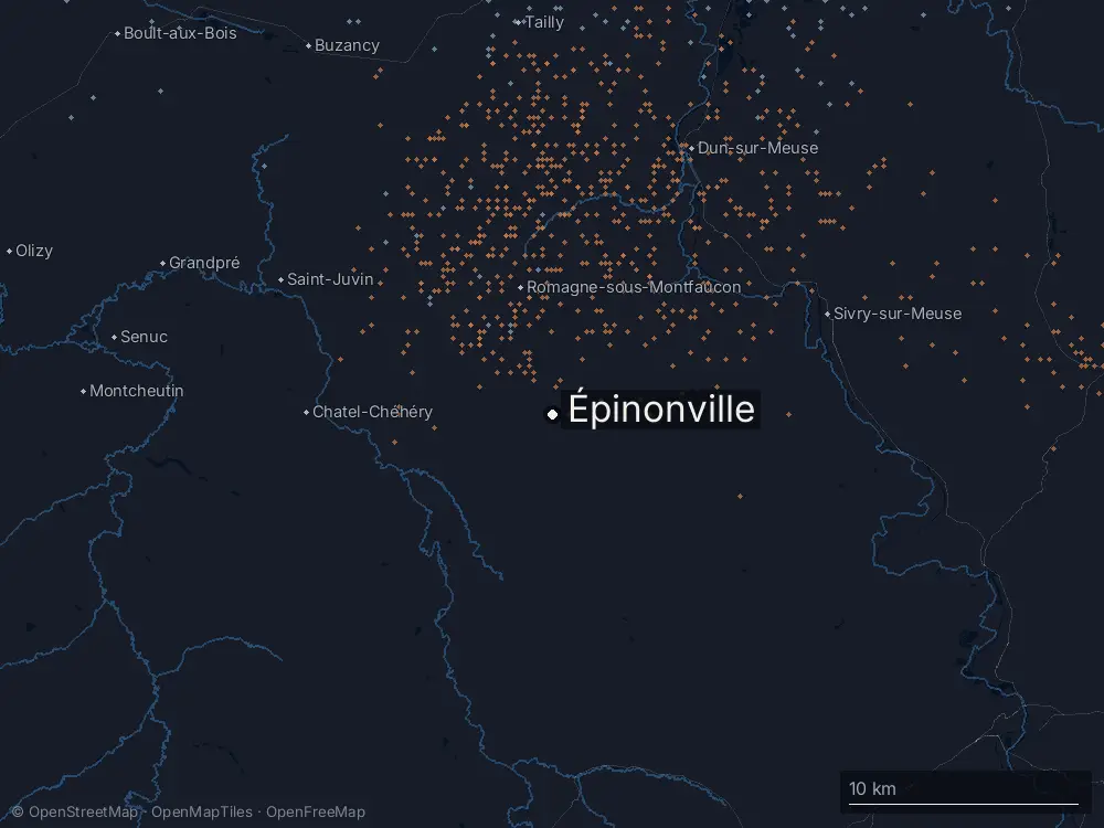 Karte der Blitze bei Épinonville am Freitag, 17. Juli 2026