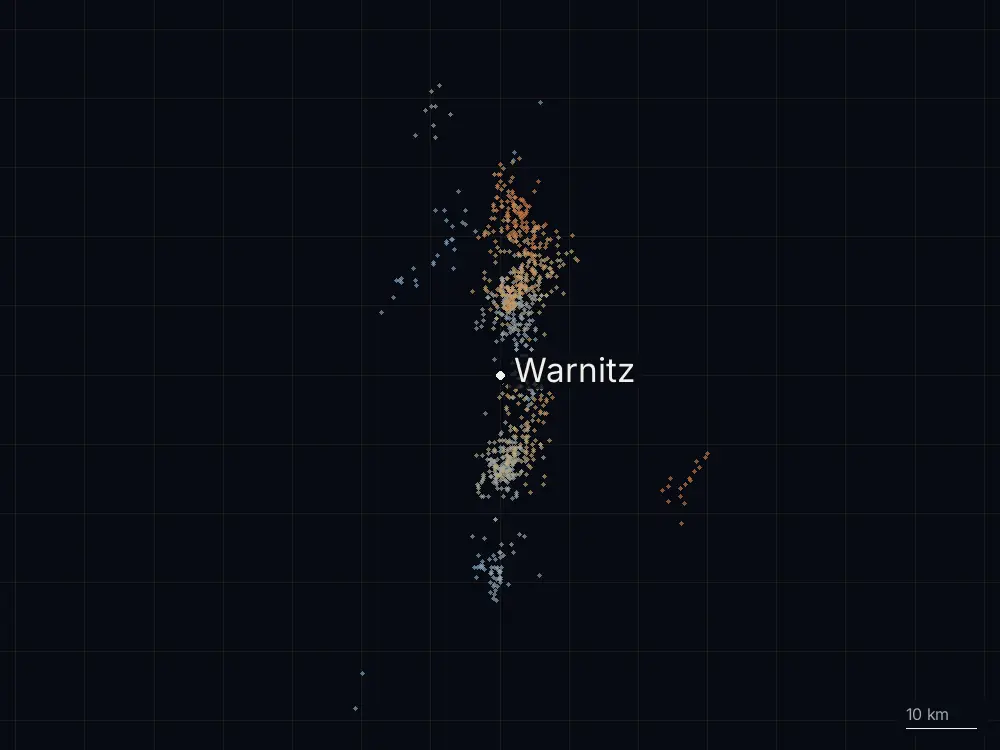 Karte der Blitze bei Warnitz am Freitag, 17. Juli 2026