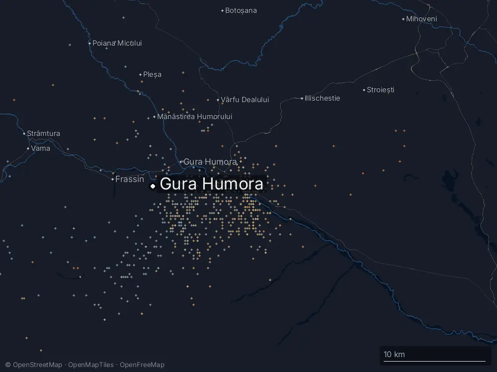 Karte der Blitze bei Gura Humora am Samstag, 18. Juli 2026