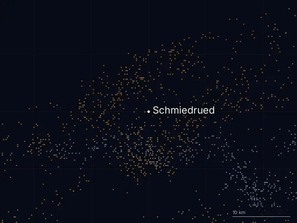 Karte der Blitze bei Schmiedrued am Samstag, 18. Juli 2026