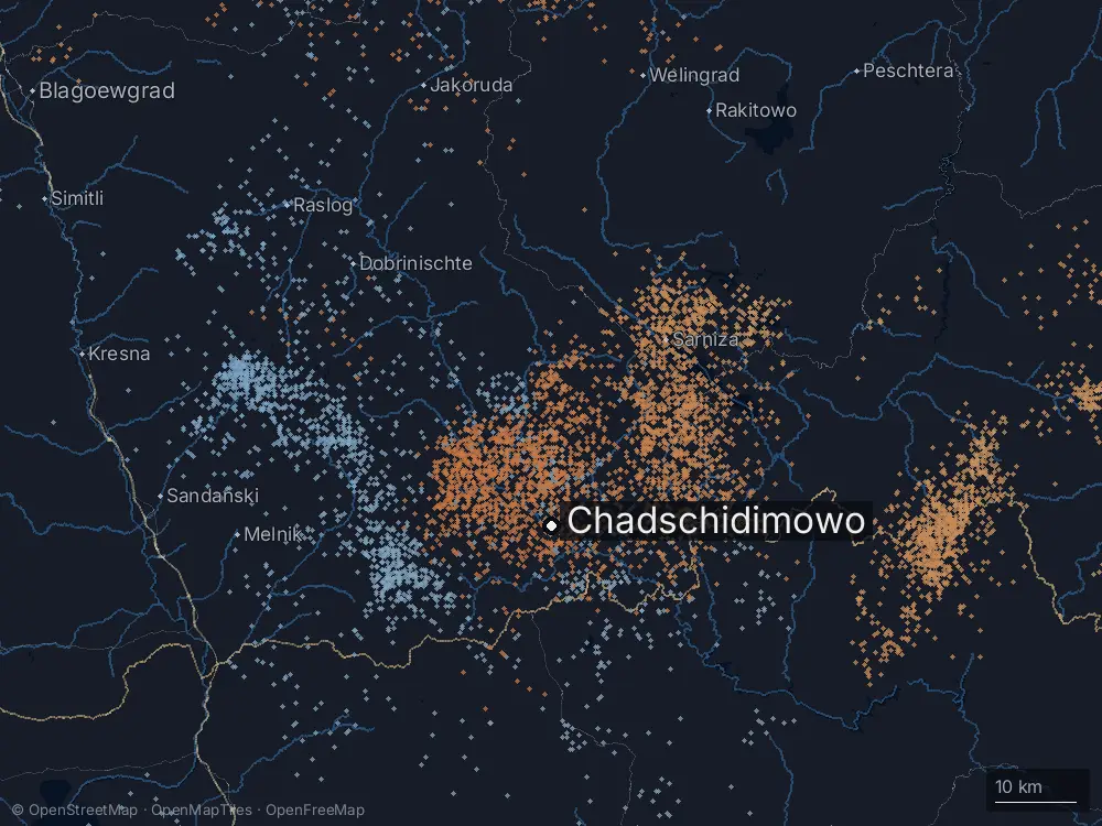 Karte der Blitze bei Chadschidimowo am Sonntag, 19. Juli 2026