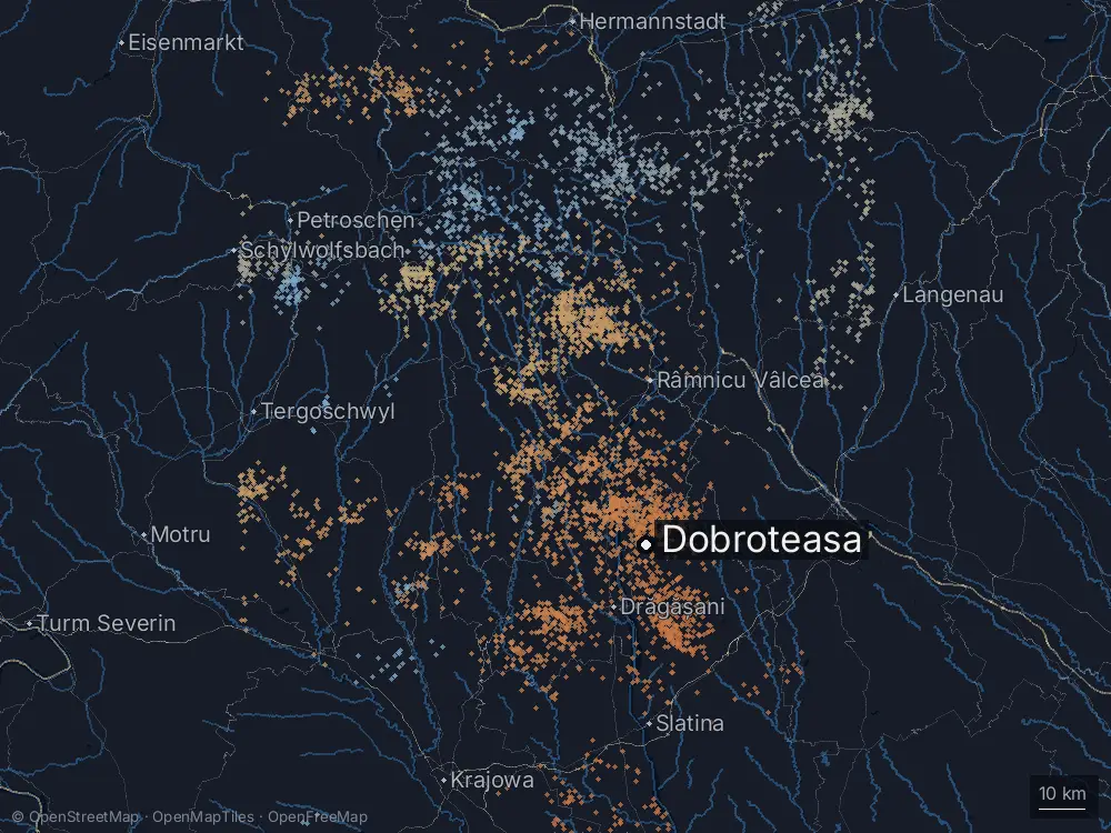 Karte der Blitze bei Dobroteasa am Sonntag, 19. Juli 2026