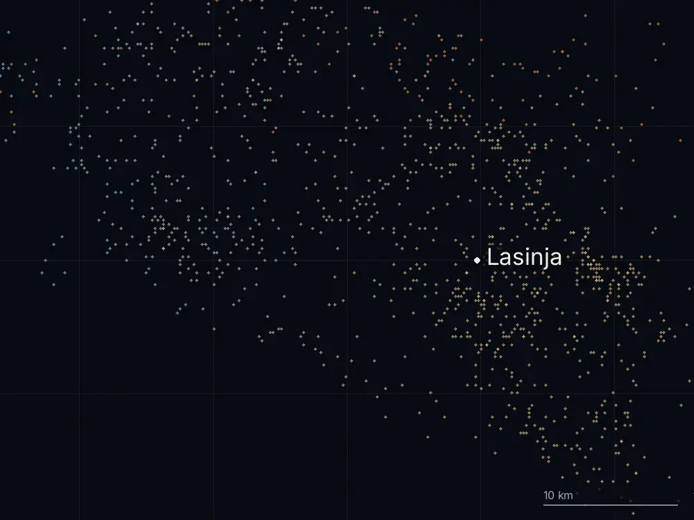 Karte der Blitze bei Lasinja am Sonntag, 19. Juli 2026