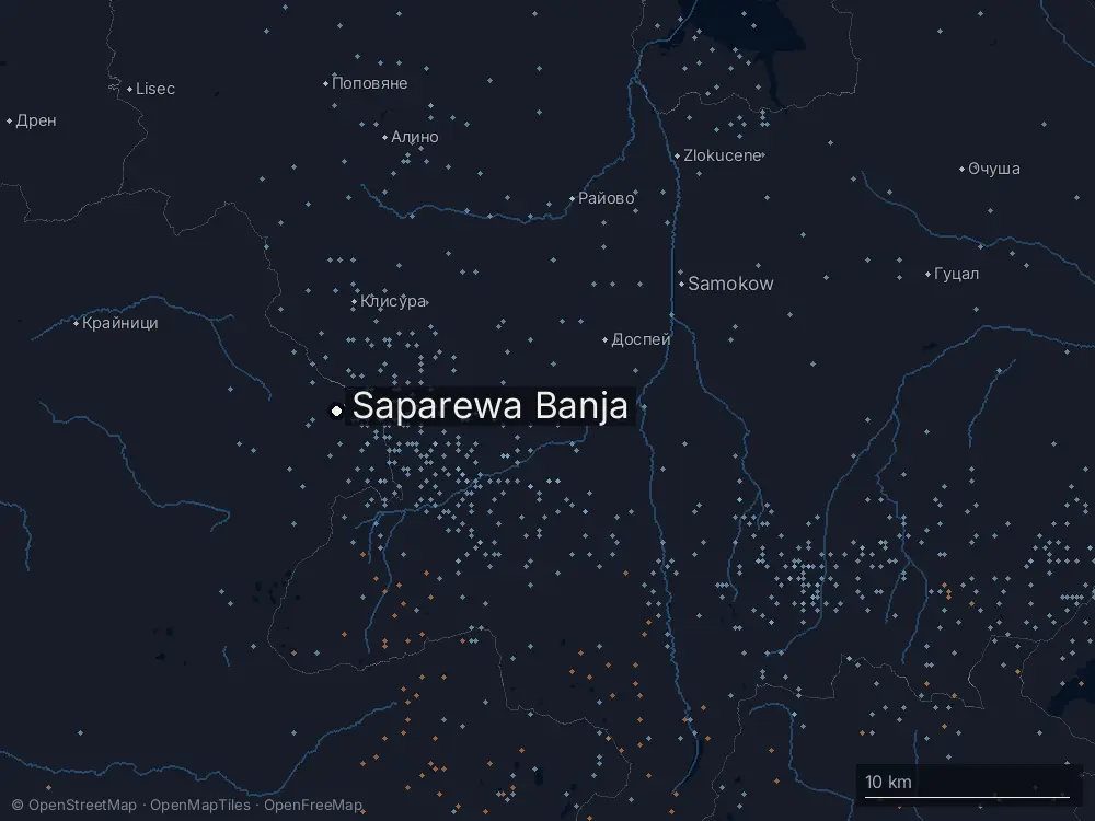 Karte der Blitze bei Saparewa Banja am Sonntag, 19. Juli 2026