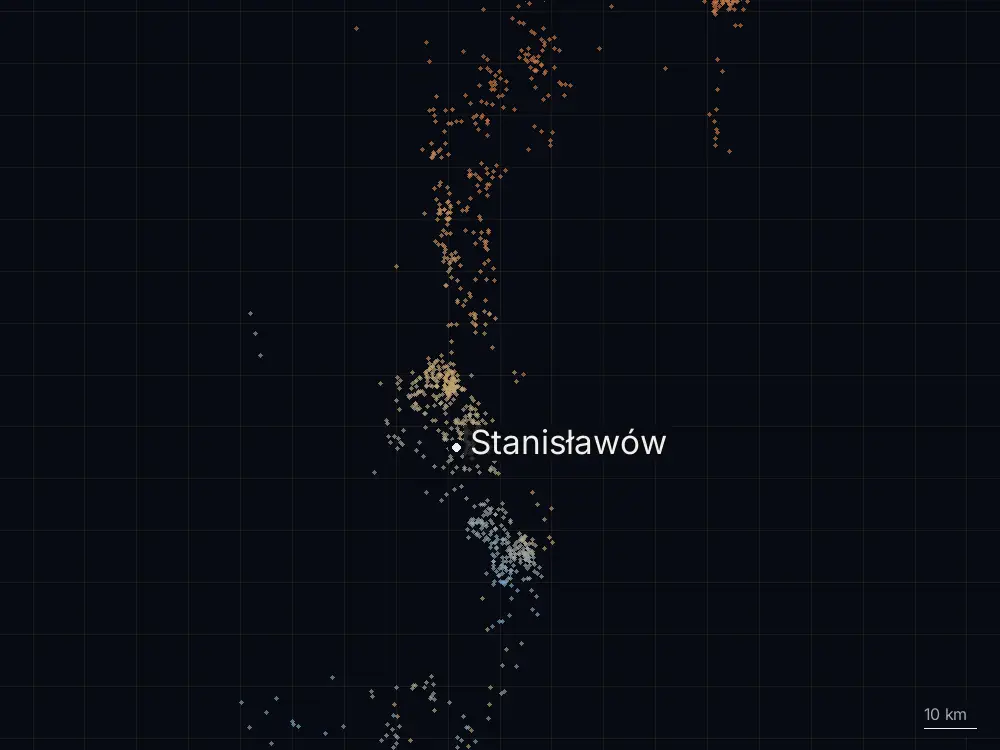 Karte der Blitze bei Stanisławów am Sonntag, 19. Juli 2026