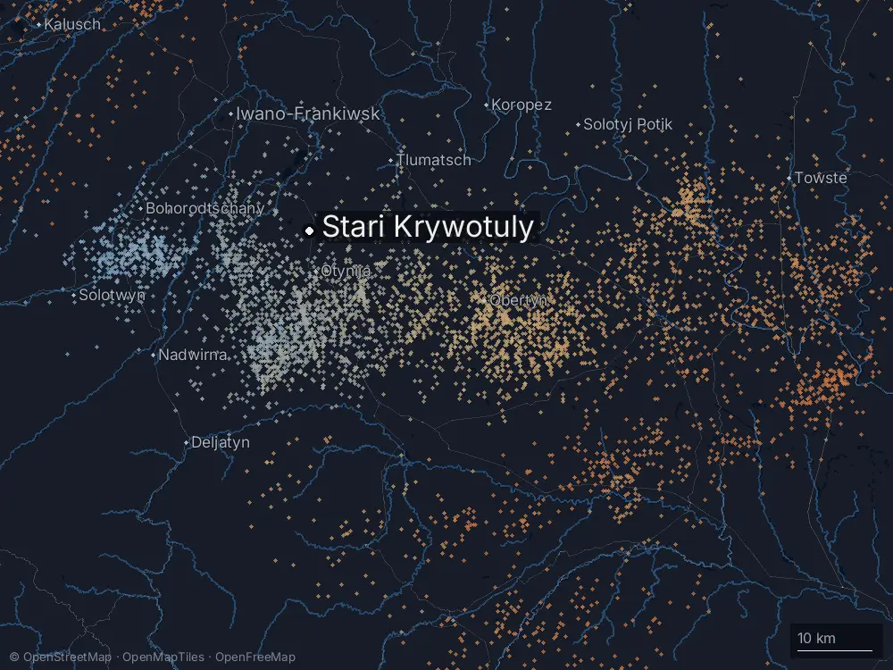 Karte der Blitze bei Stari Krywotuly am Sonntag, 19. Juli 2026