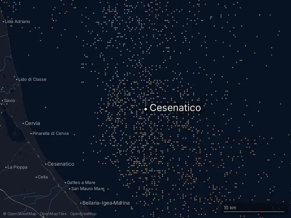 Karte der Blitze bei Cesenatico am Montag, 20. Juli 2026