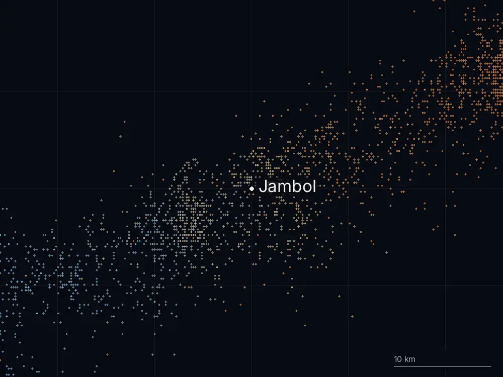 Karte der Blitze bei Jambol am Montag, 20. Juli 2026