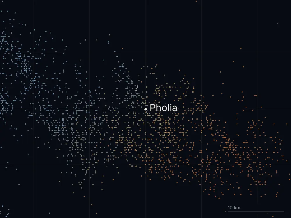 Karte der Blitze bei Pholia am Montag, 20. Juli 2026