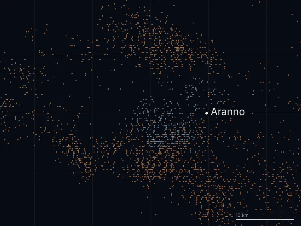 Karte der Blitze bei Aranno am Dienstag, 21. Juli 2026
