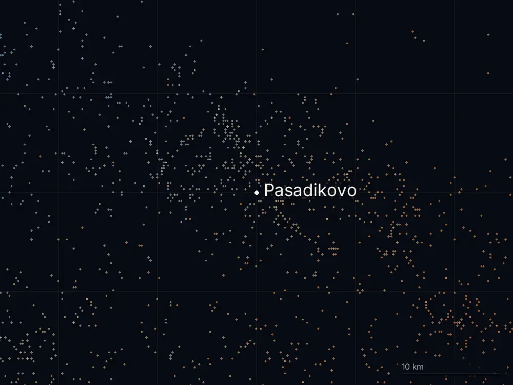Karte der Blitze bei Pasadikovo am Dienstag, 21. Juli 2026