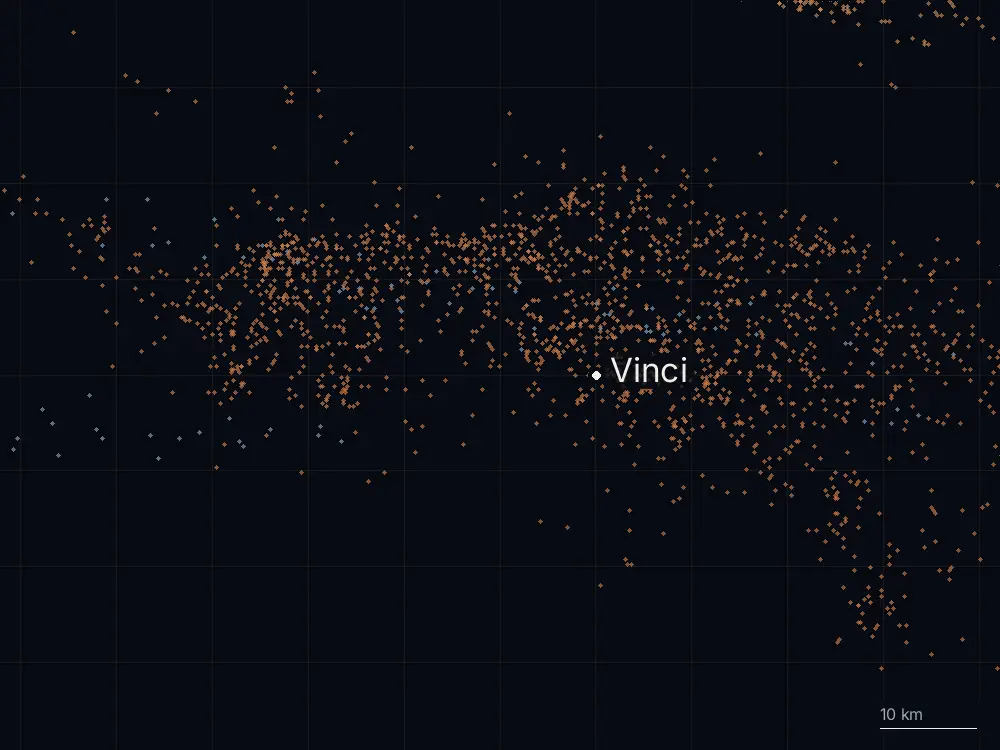 Karte der Blitze bei Vinci am Dienstag, 21. Juli 2026