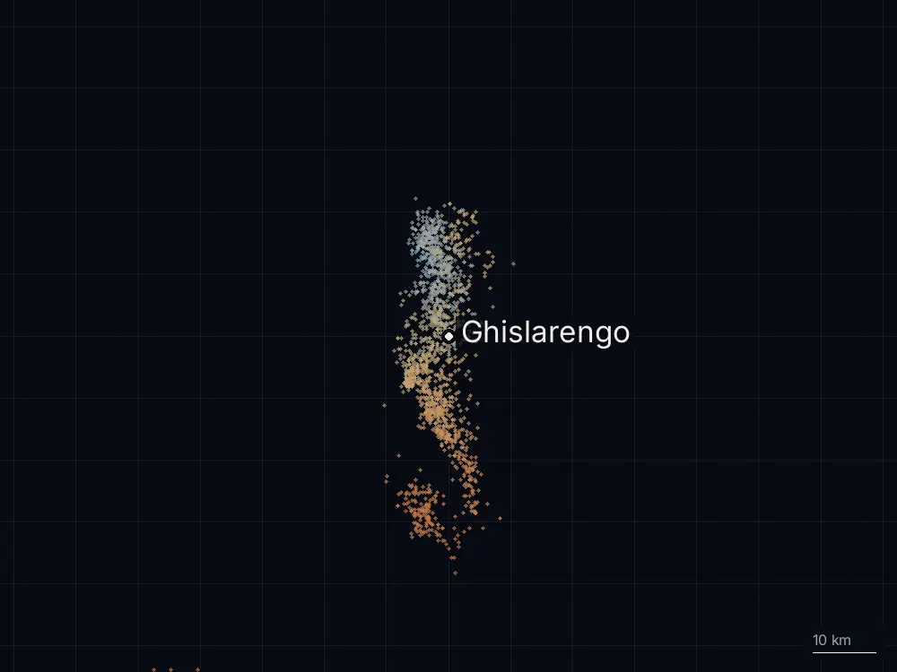 Karte der Blitze bei Ghislarengo am Mittwoch, 22. Juli 2026