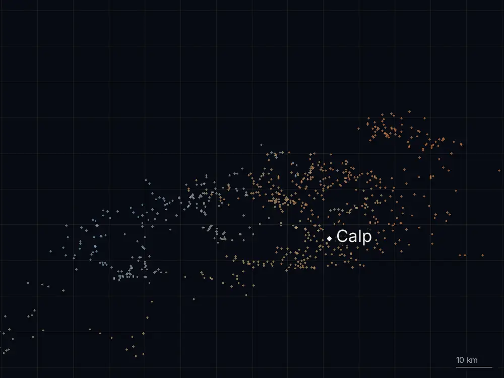 Karte der Blitze bei Calp am Donnerstag, 23. Juli 2026