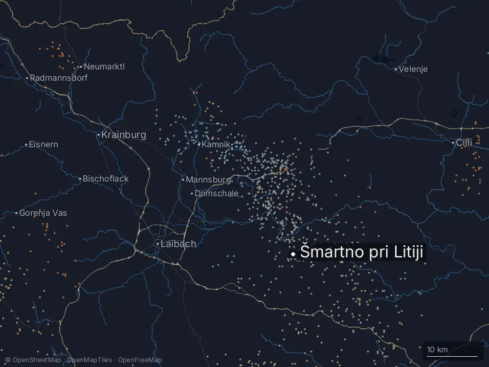 Karte der Blitze bei Šmartno pri Litiji am Donnerstag, 23. Juli 2026