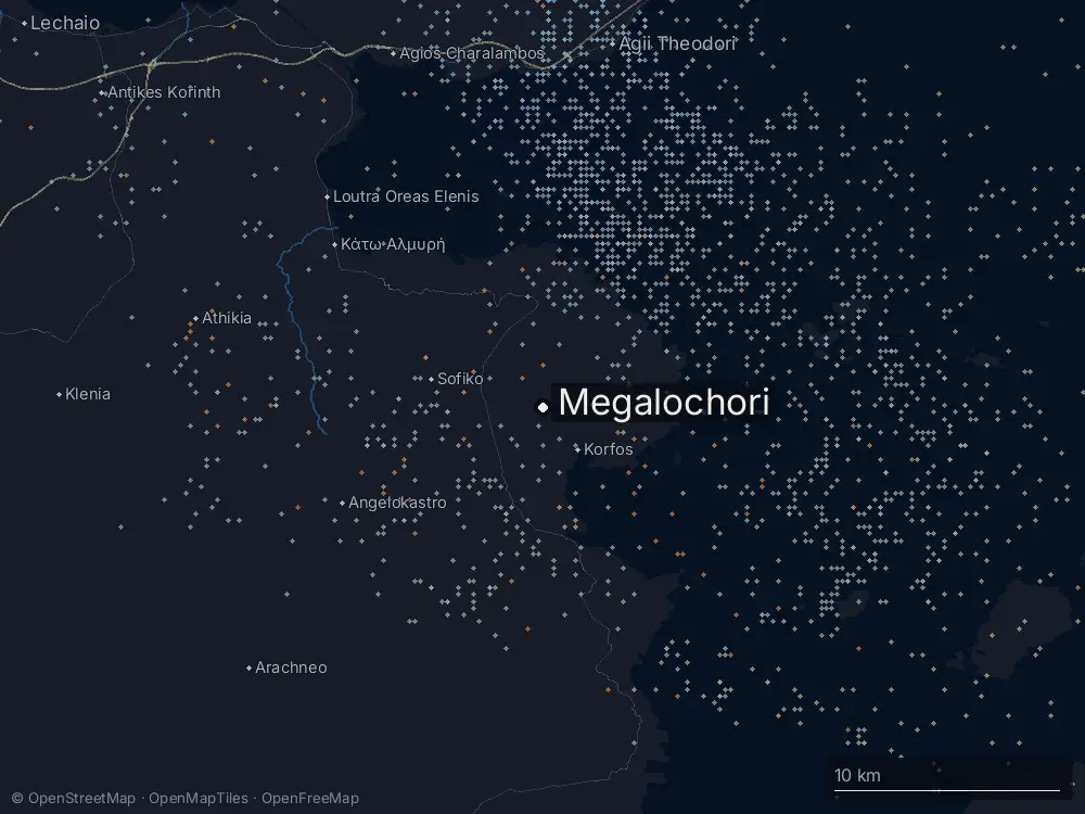 Karte der Blitze bei Megalochori am Freitag, 24. Juli 2026