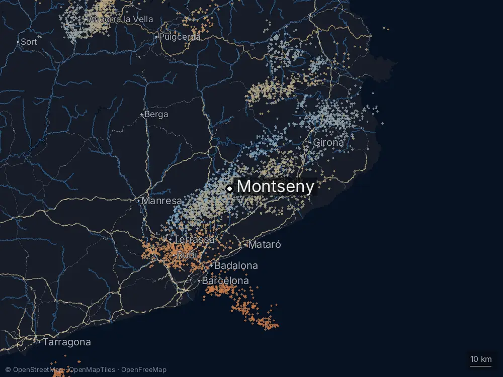 Karte der Blitze bei Montseny am Samstag, 25. Juli 2026