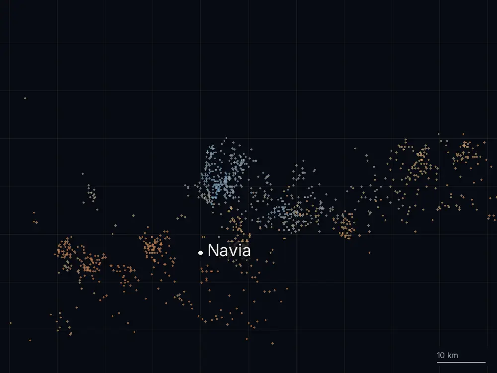 Karte der Blitze bei Navia am Samstag, 25. Juli 2026