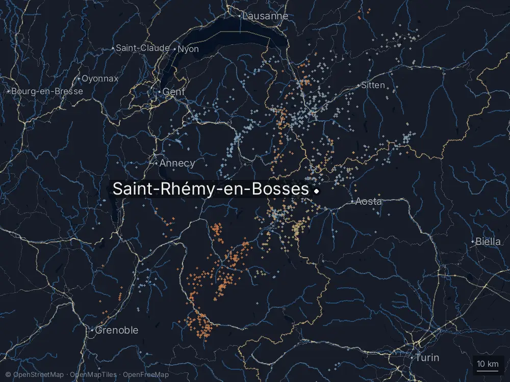 Karte der Blitze bei Saint-Rhémy-en-Bosses am Samstag, 25. Juli 2026