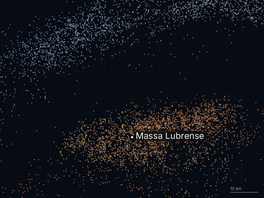 Karte der Blitze bei Massa Lubrense am Montag, 27. Juli 2026