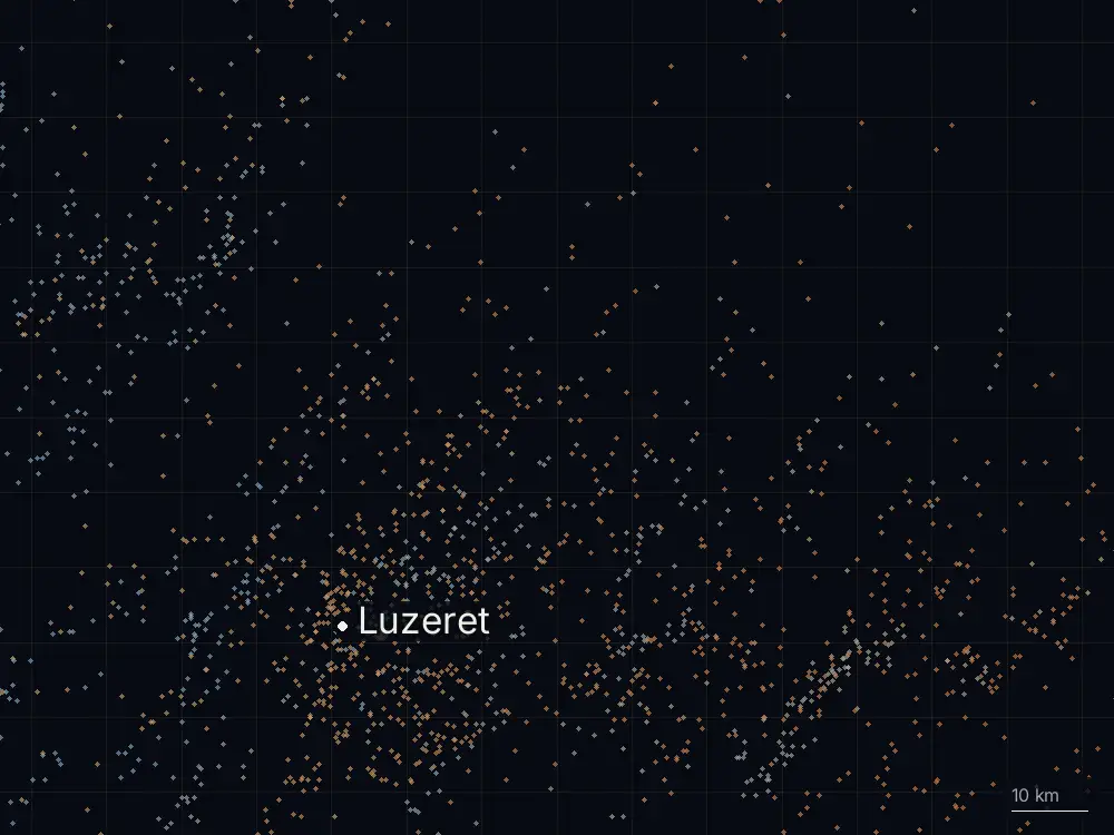 Karte der Blitze bei Luzeret am Donnerstag, 30. Juli 2026