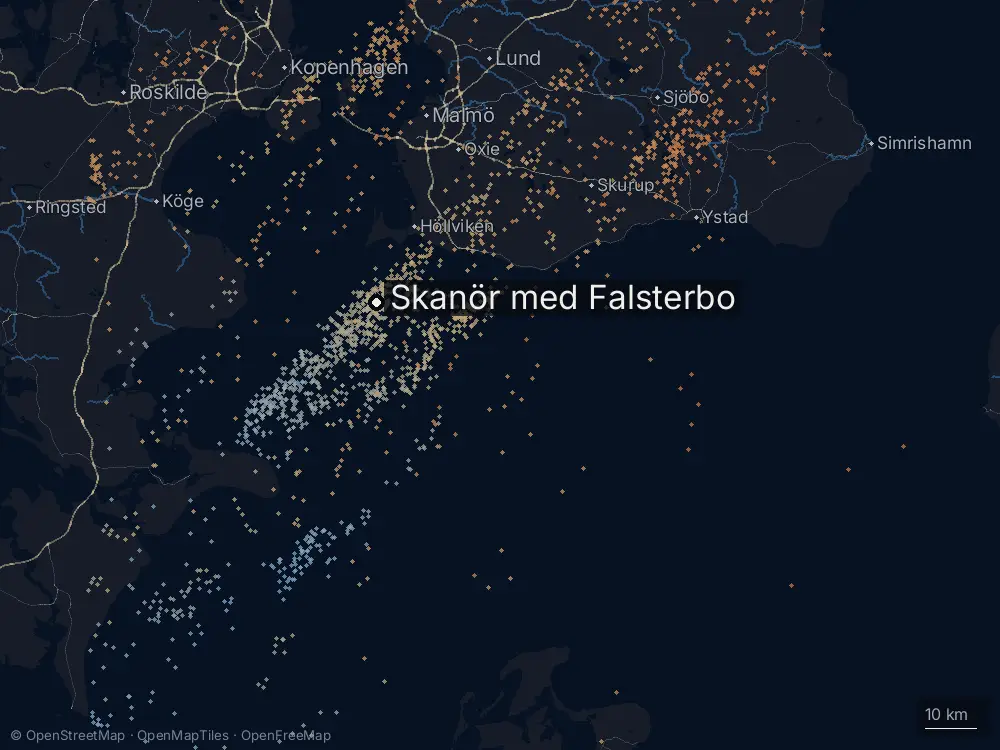 Karte der Blitze bei Skanör med Falsterbo am Donnerstag, 30. Juli 2026