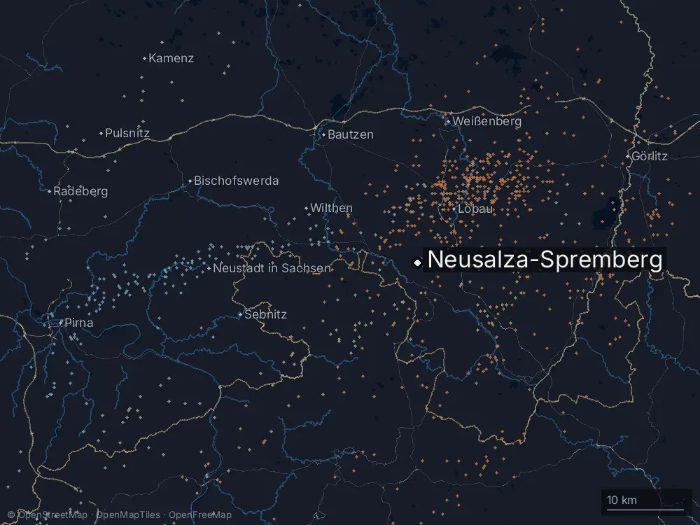 Karte der Blitze bei Neusalza-Spremberg am Freitag, 31. Juli 2026