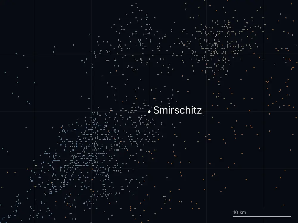 Karte der Blitze bei Smirschitz am Freitag, 31. Juli 2026